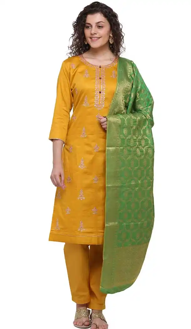 Splendorous Yellow Color Jam Silk Casual Wear Salwar Kameez -8579103339