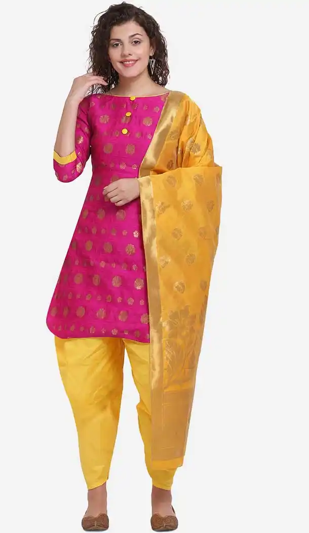 Rani Pink Color Jacquard Casual Wear Salwar Kameez -8579103342