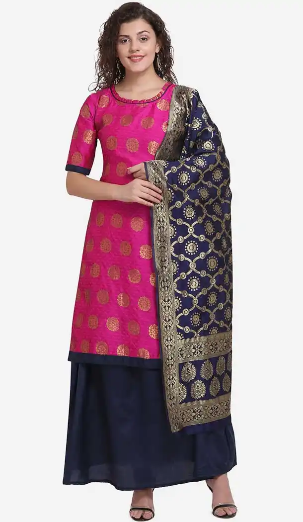 Flamboyant Rani Pink Color Jacquard Casual Wear Salwar Kameez -8579103343