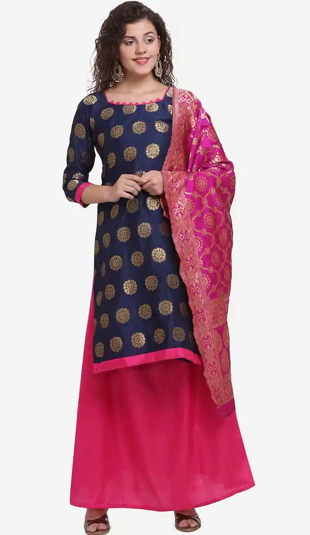 Navy Blue Color Jacquard Casual Wear Salwar Kameez -8579103344