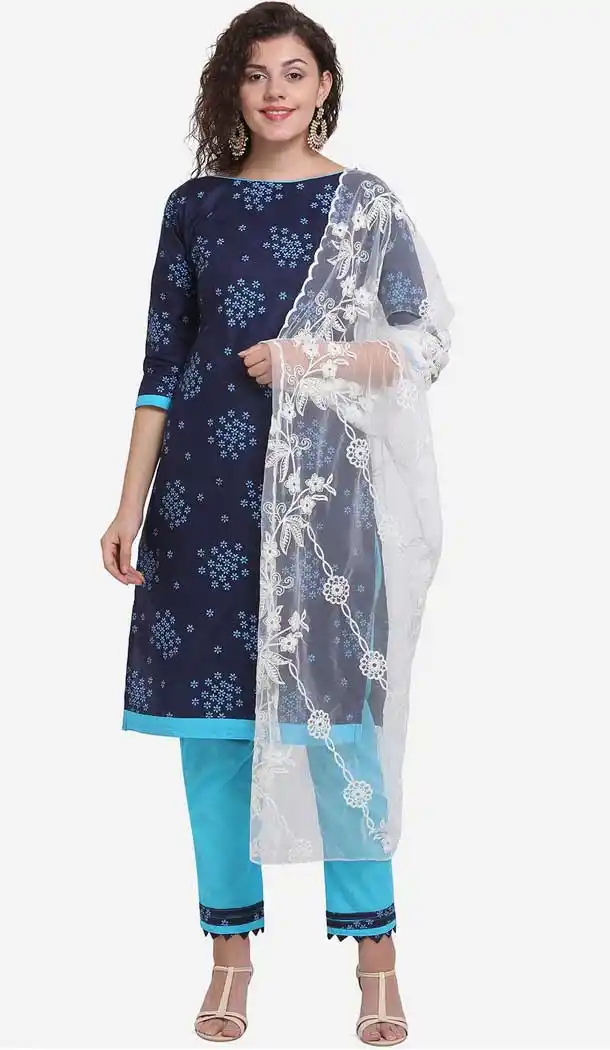 Navy Blue Color Cotton Casual Wear Salwar Kameez -8579103345