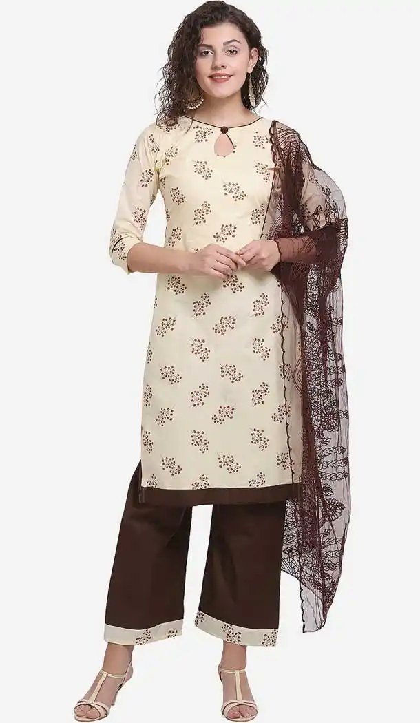 Marvelous Cream Color Cotton Casual Wear Salwar Kameez -8579103347