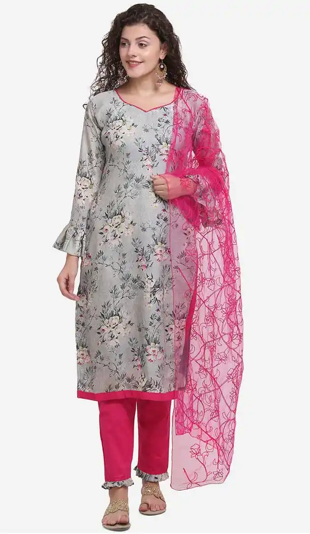 Vivacious Grey Color Satin Silk Casual Wear Salwar Kameez -8579103348