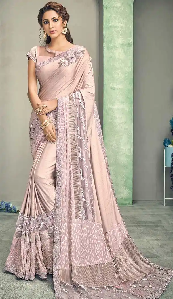 Baby Pink Color Lycra Designer Party Wear Saree Blouse -8583103373