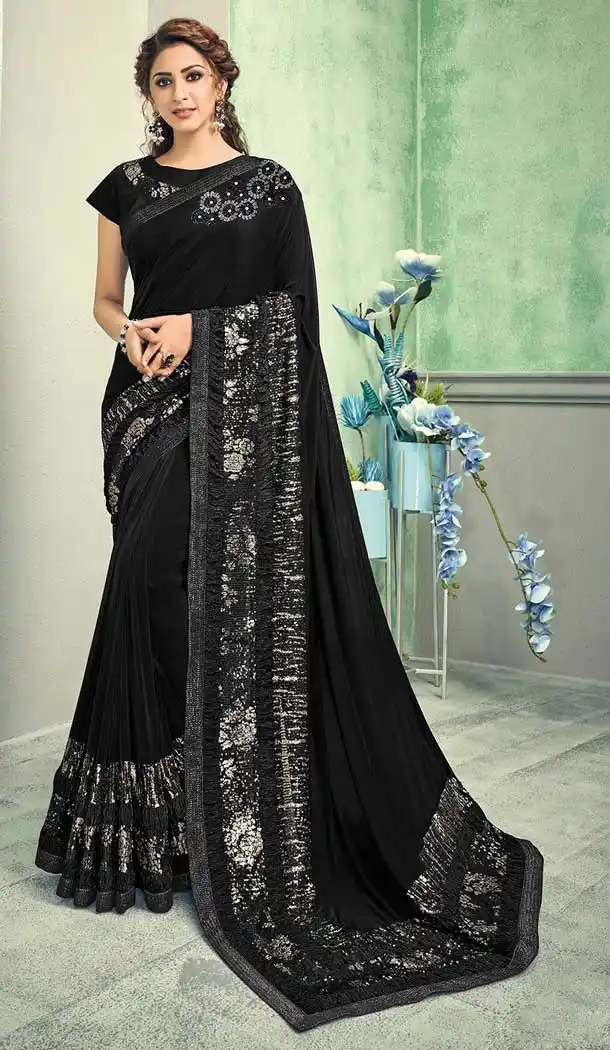 Black Color Lycra Designer Party Wear Saree Blouse -8583103375