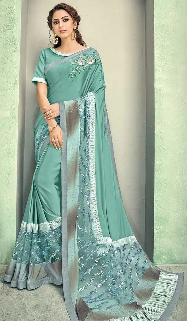 Sea Green Color Lycra Designer Party Wear Saree Blouse -8583103378