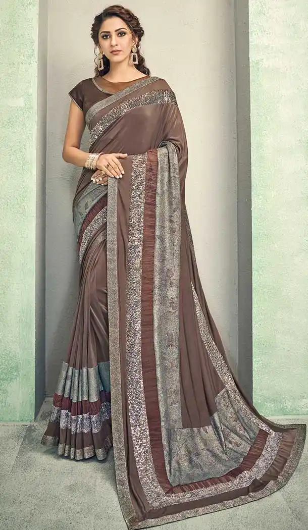 Brown Color Lycra Designer Party Wear Saree Blouse -8583103384