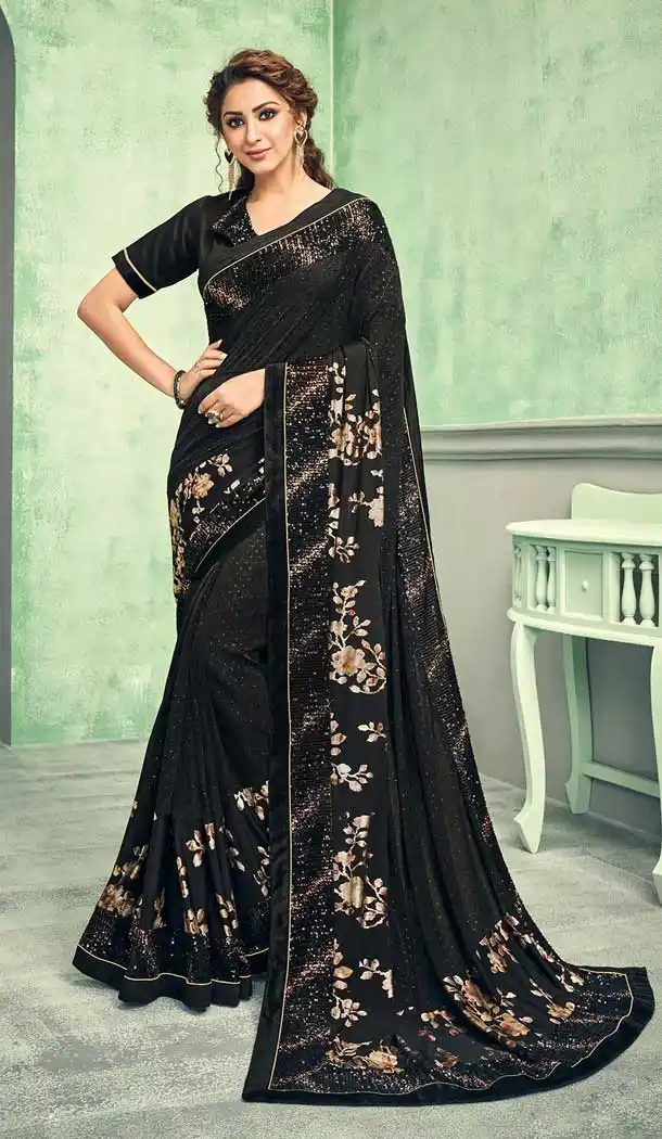 Black Color Lycra Designer Party Wear Saree Blouse -8583103390
