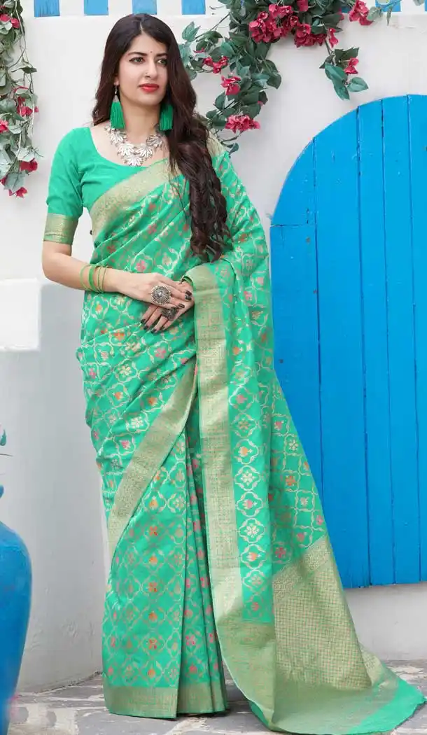 Green Color Silk Traditional Festive Wear Saree Blouse -8589103418