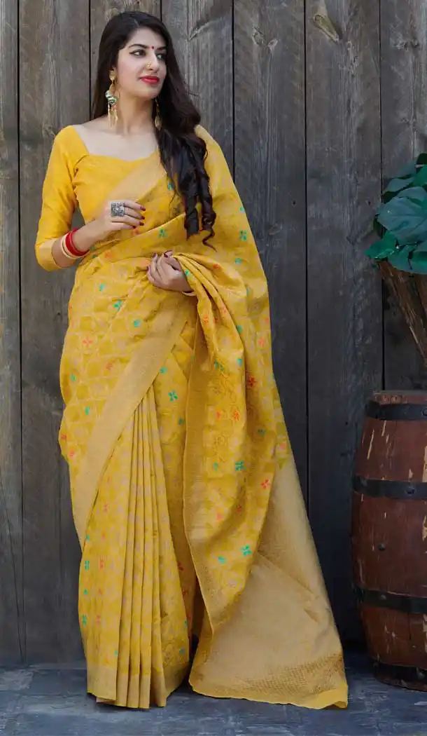 Styled Yellow Color Silk Traditional Festive Wear Saree Blouse -8589103419