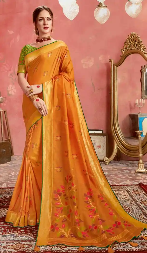 Orange Color Jacquard Banarasi Silk Casual Wear Saree -8590103424