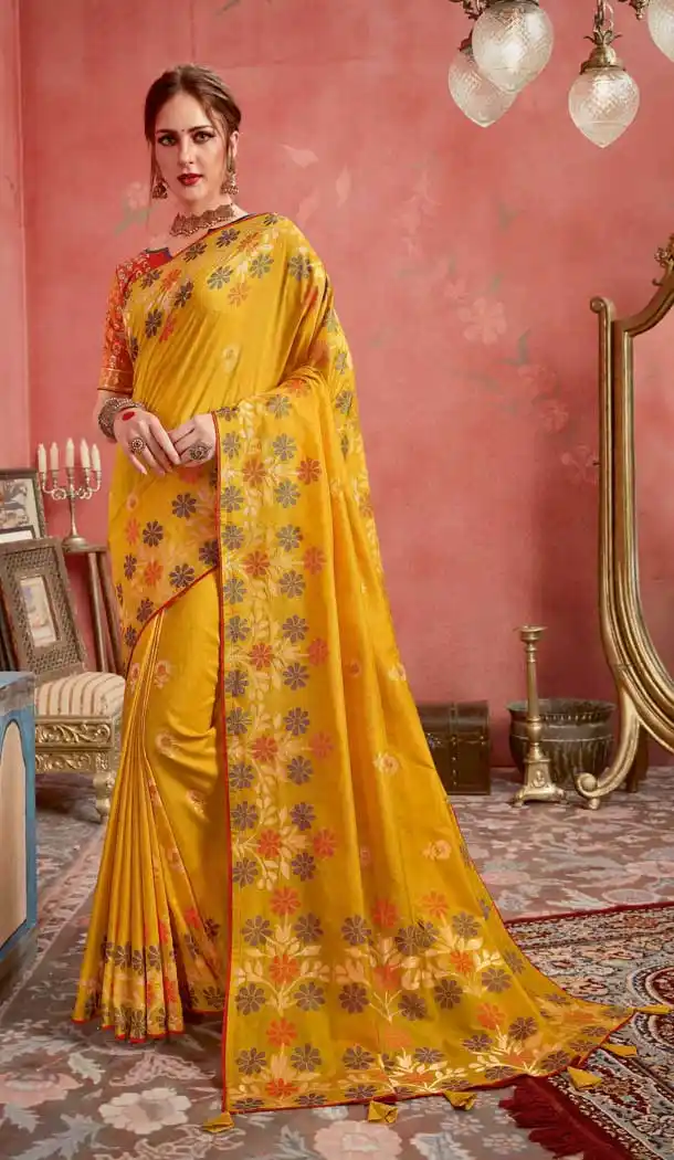 Yellow Color Jacquard Banarasi Silk Casual Wear Saree -8590103427
