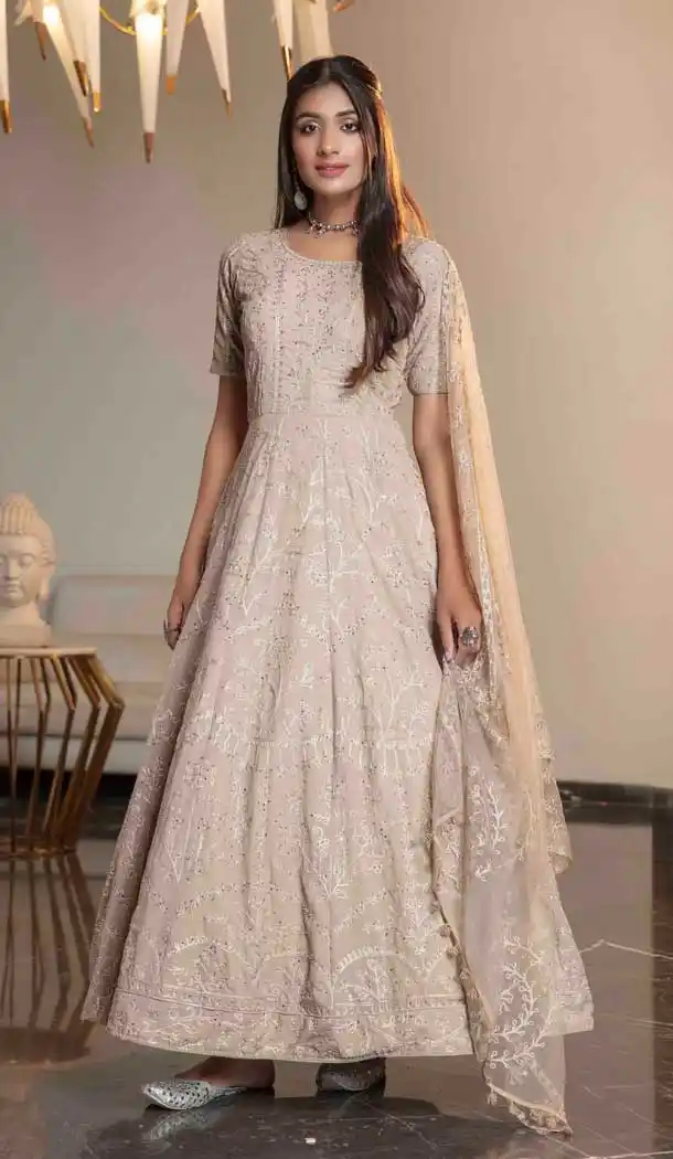 Beige Color Diamond Georgette Party Salwar Kameez -8599103563