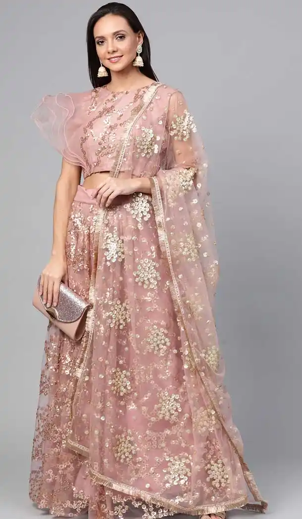 Dusty Pink Color Net Designer Fancy Lehenga Choli -8600103568