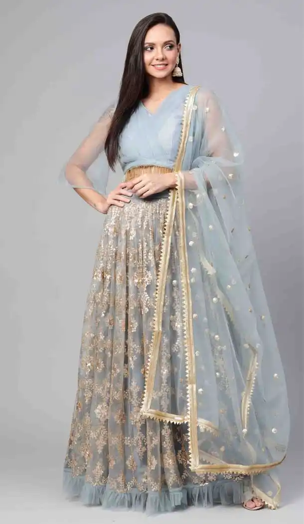 Grey Color Net Designer Fancy Lehenga Choli -8600103569
