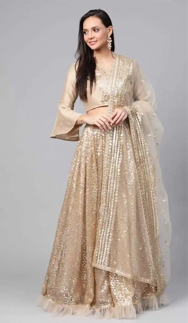 Gold Color Net Designer Fancy Lehenga Choli -8600103570