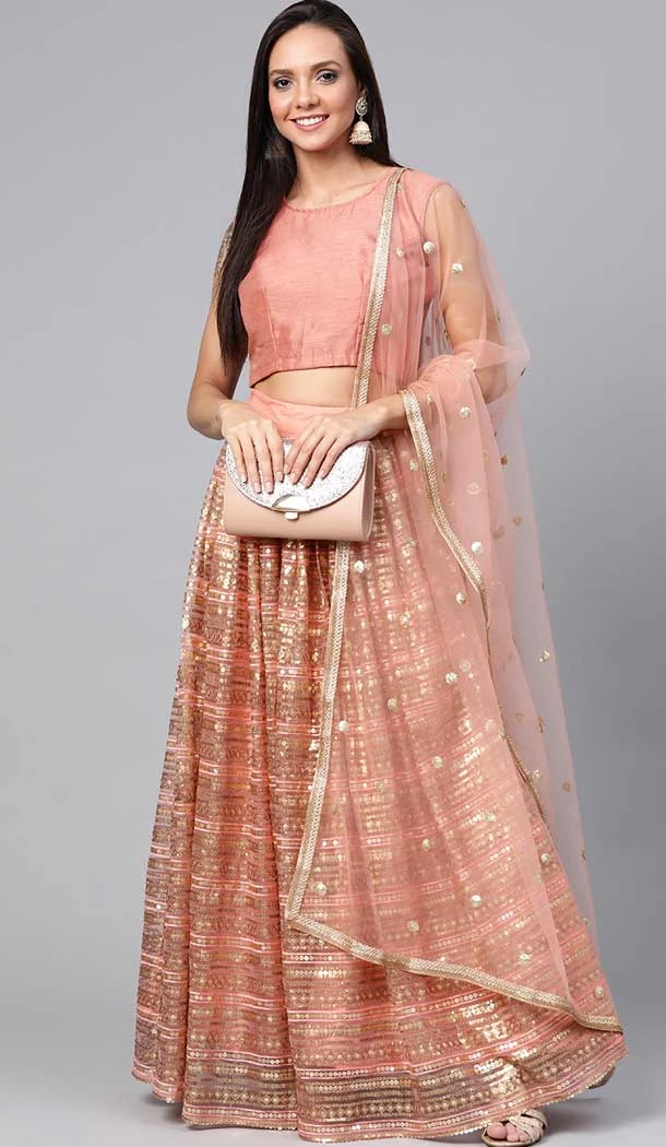 Peach Color Net Designer Fancy Lehenga Choli -8600103571
