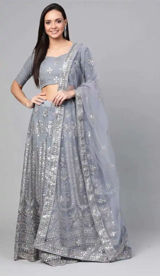 Grey Color Net Designer Fancy Lehenga Choli -8600103572