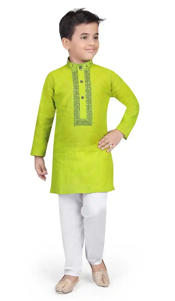 Light Green Color Cotton Readymade Designer Kids Boy Kurta Pajama -8571103259
