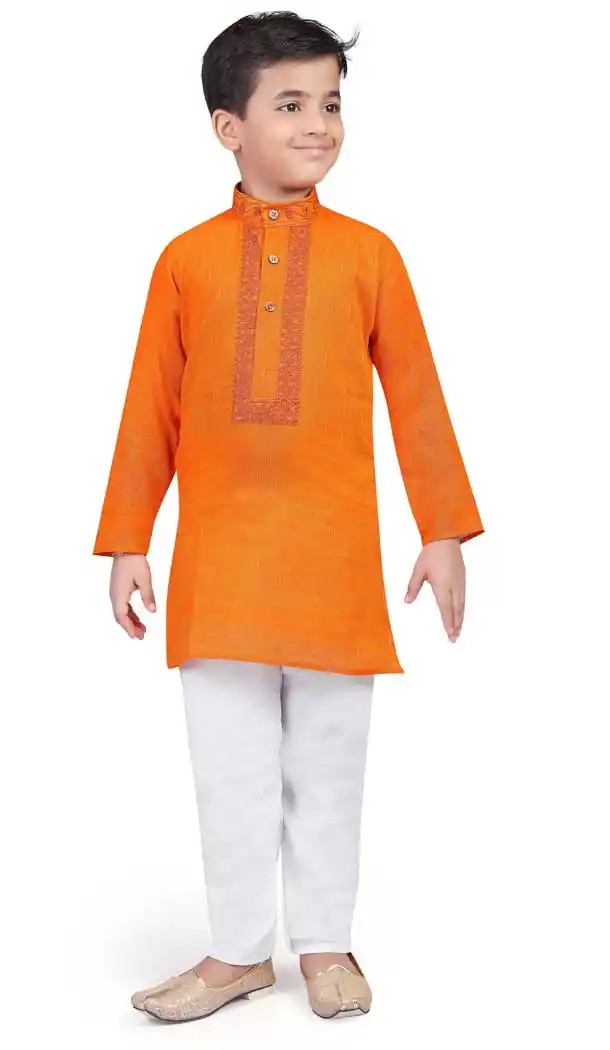Orange Color Cotton Readymade Designer Kids Boy Kurta Pajama -8571103260