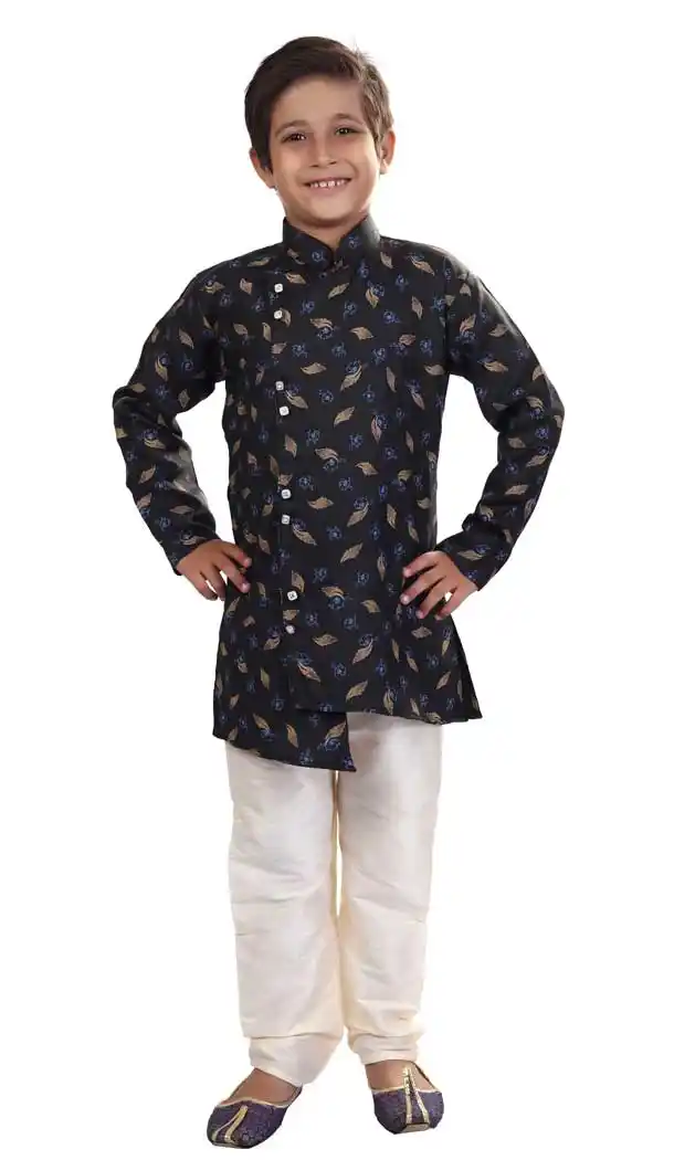 Black Color Cotton Readymade Designer Kids Boy Kurta Pajama -8571103262