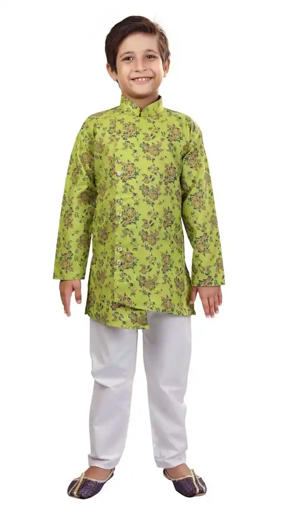 Light Green Color Cotton Readymade Designer Kids Boy Kurta Pajama -8571103265