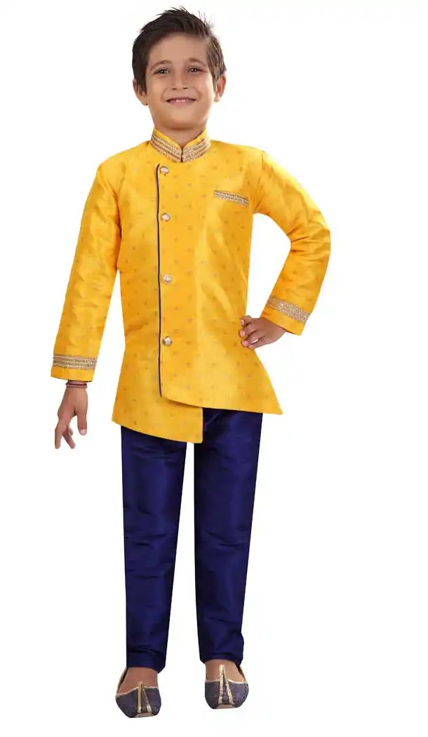 Yellow Color Silk Readymade Designer Kids Boy Kurta Pajama -8571103270