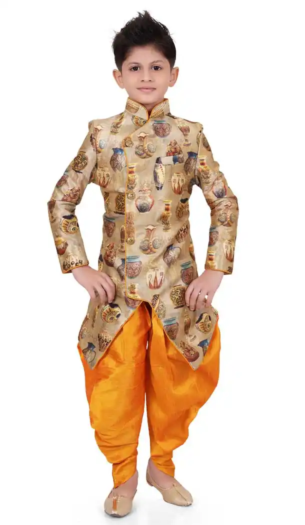 Brown Color Art Silk Jacquard Readymade Designer Boy Kurta Pajama -8573103286