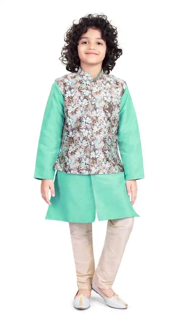 Green Color Art Silk Jacquard Readymade Designer Boy Kurta Pajama -8573103288