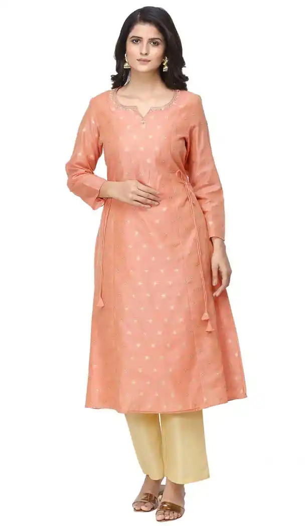 Classy Peach Color Modal Chanderi Designer Readymade Kurti -8591103433