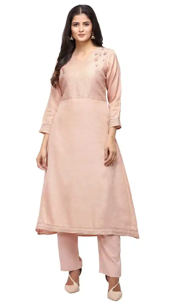 Baby Pink Color Dola Silk Designer Party Wear Readymade Kurti -8591103440
