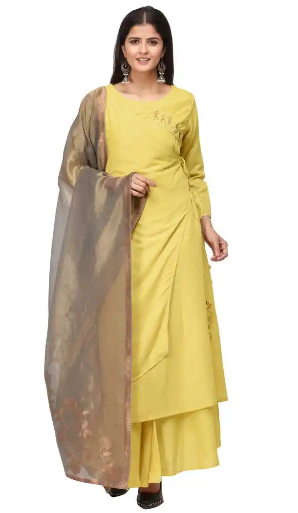 Aesthetic Yellow Color Muslin Designer Party Wear Readymade Kurti -8591103442