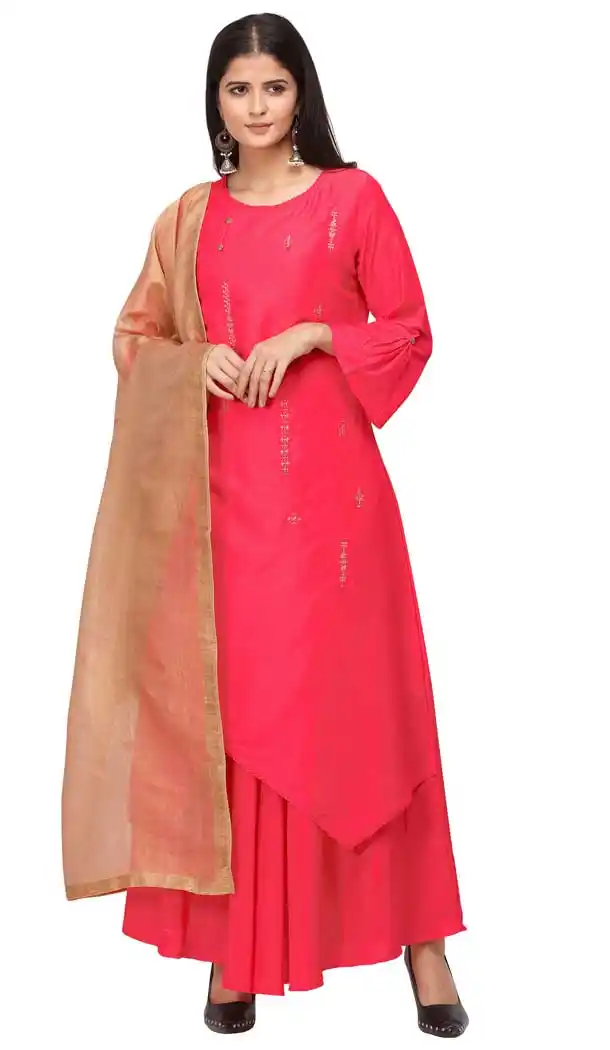 Rani Pink Color Muslin Designer Party Wear Readymade Kurti -8591103443