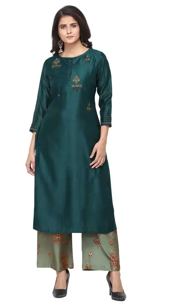 Bottle Green Color Berry Silk Designer Party Wear Readymade Kurti -8591103445