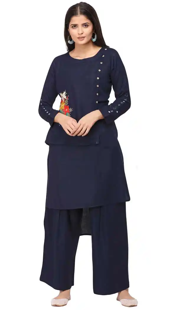 Navy Blue Color Modal Rexon Designer Party Wear Readymade Kurti -8591103447
