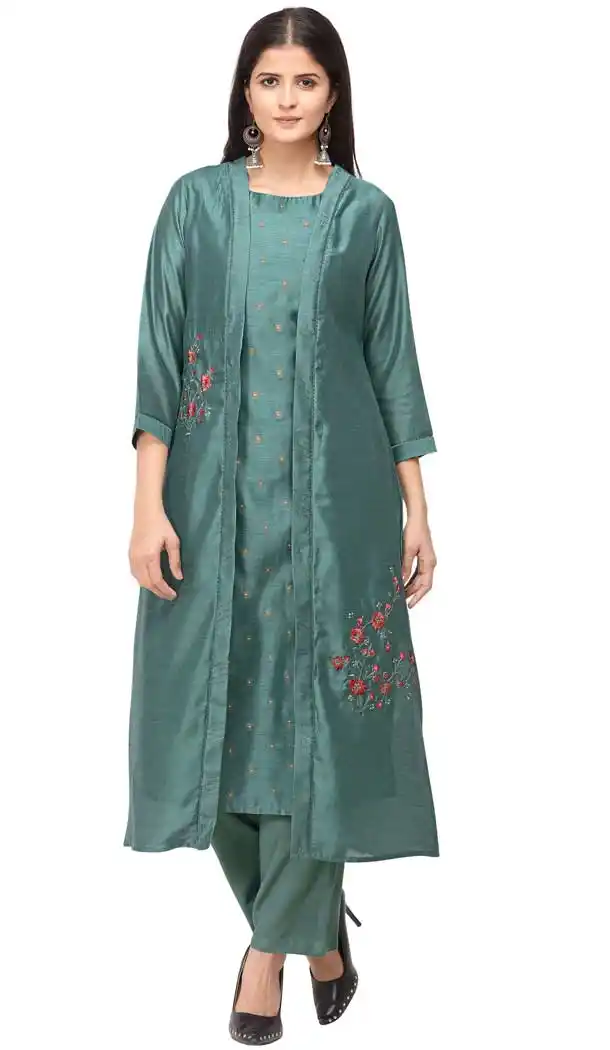 Melodic Teal Blue Color Berry Silk Designer Party Wear Readymade Kurti -8591103454