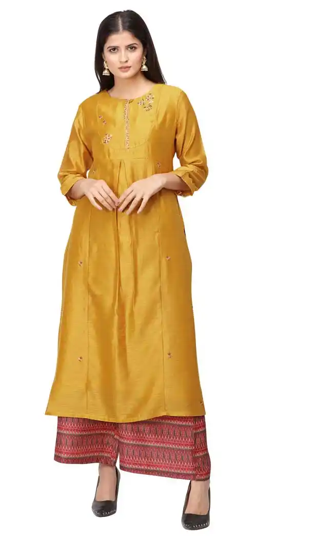 Yellow Color Berry Silk Designer Party Wear Readymade Kurti -8591103455