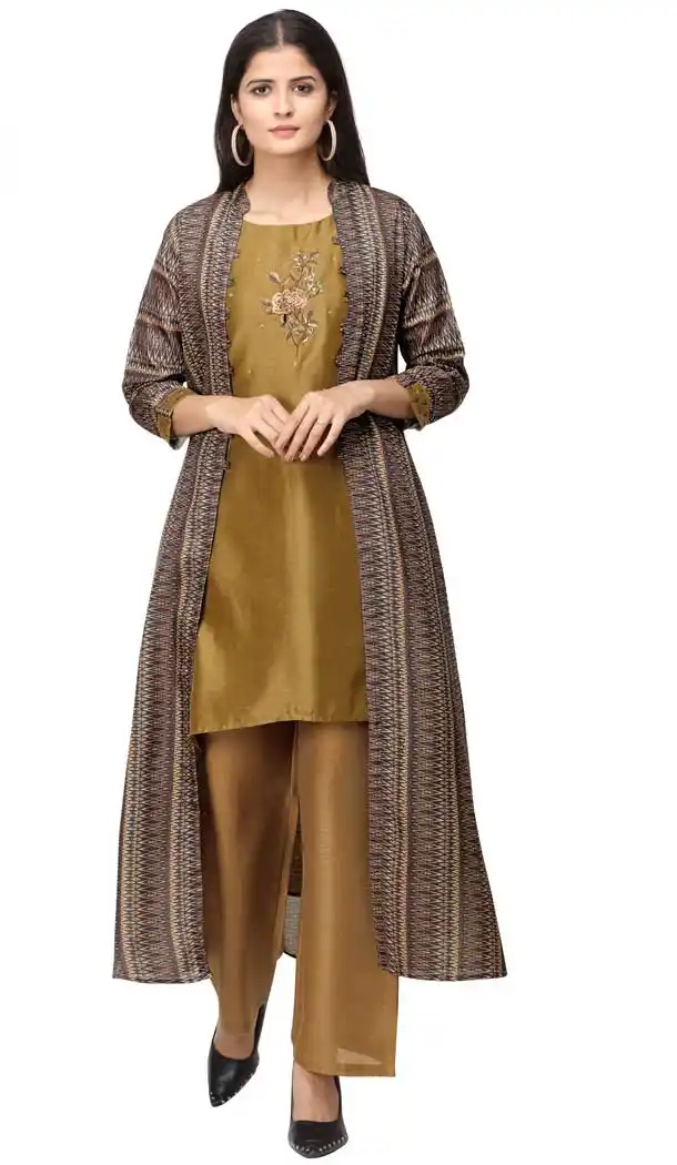Gold Multi Color Tussar Silk Designer Party Wear Readymade Kurti -8591103457