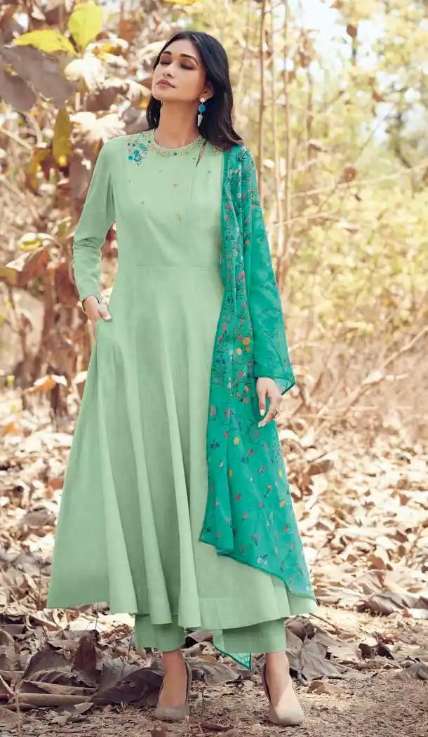 Sea Green Color Tussar Silk Designer Party Wear Readymade Kurti -8591103459