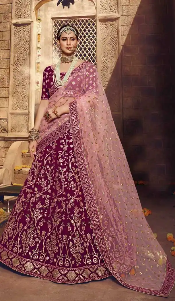 Wine Color Georgette Designer Bridal Wedding Wear Women Lehenga Choli -8627103791