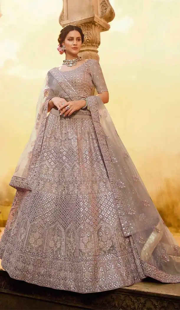 Onion Color Butter Crepe Designer Bridal Wedding Wear Women Lehenga Choli -8627103792