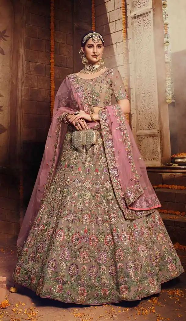 Light Brown Color Georgette Designer Bridal Wedding Wear Women Lehenga Choli -8627103795