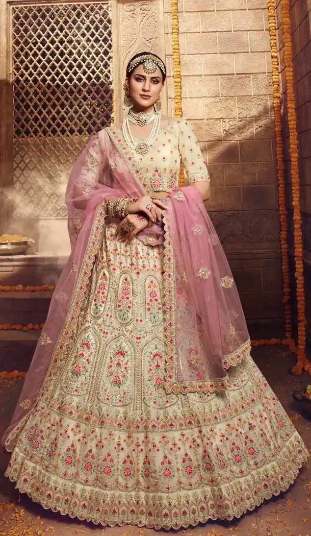 Cream Color Organza Designer Bridal Wedding Wear Women Lehenga Choli -8627103796