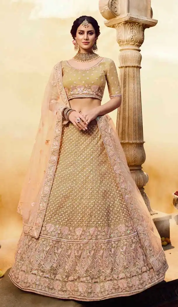 Gold Color Soft Net Gota Silk Designer Bridal Wedding Wear Women Lehenga Choli -8627103797