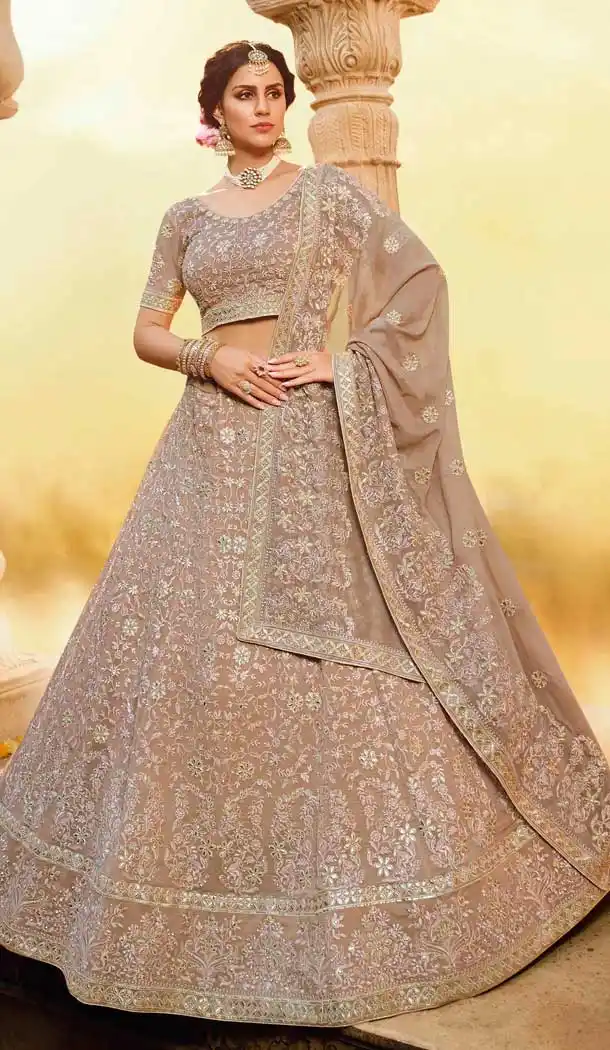 Beige Color Georgette Designer Bridal Wedding Wear Women Lehenga Choli -8627103799