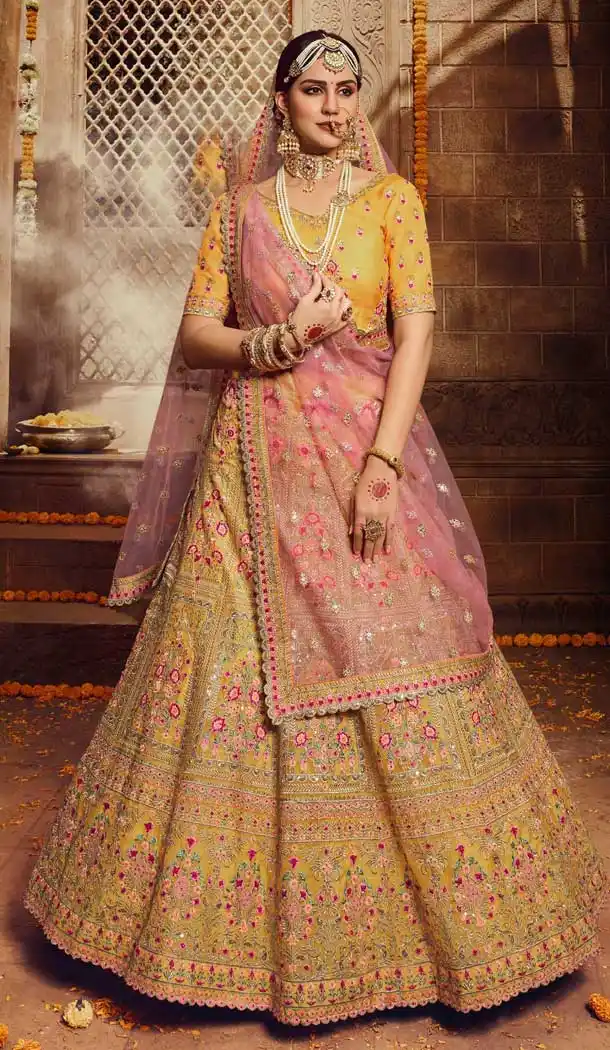 Yellow Color Organza Designer Bridal Wedding Wear Women Lehenga Choli -8627103800