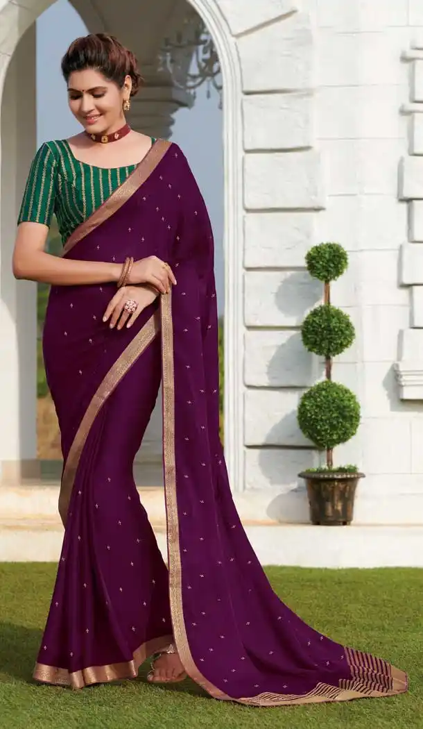 Purple Color Chiffon Casual Party Wear Women Saree Blouse -8597103532
