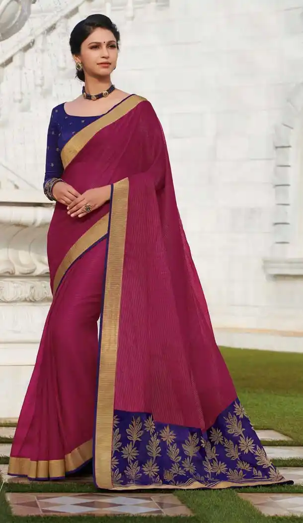 Dark Rani Color Viscose Zari Casual Party Wear Women Saree Blouse -8597103533