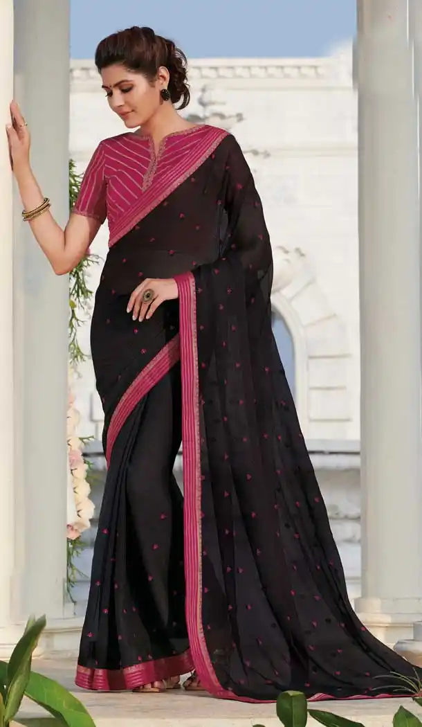 Black Color Chiffon Casual Party Wear Women Saree Blouse -8597103537