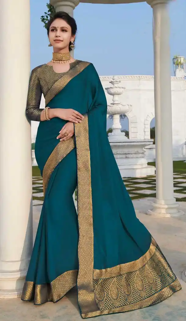 Turquoise Blue Color Chiffon Casual Party Wear Women Saree Blouse -8597103538
